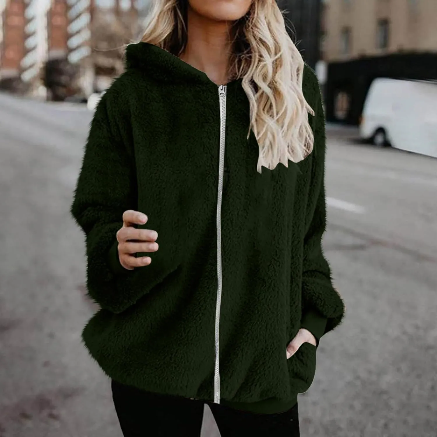 Teddy Coat For Women Plus Size Dressy Casual Fuzzy Fleece Sherpa Jacket Full Zip Up Hooded Fluffy Coats Outwear