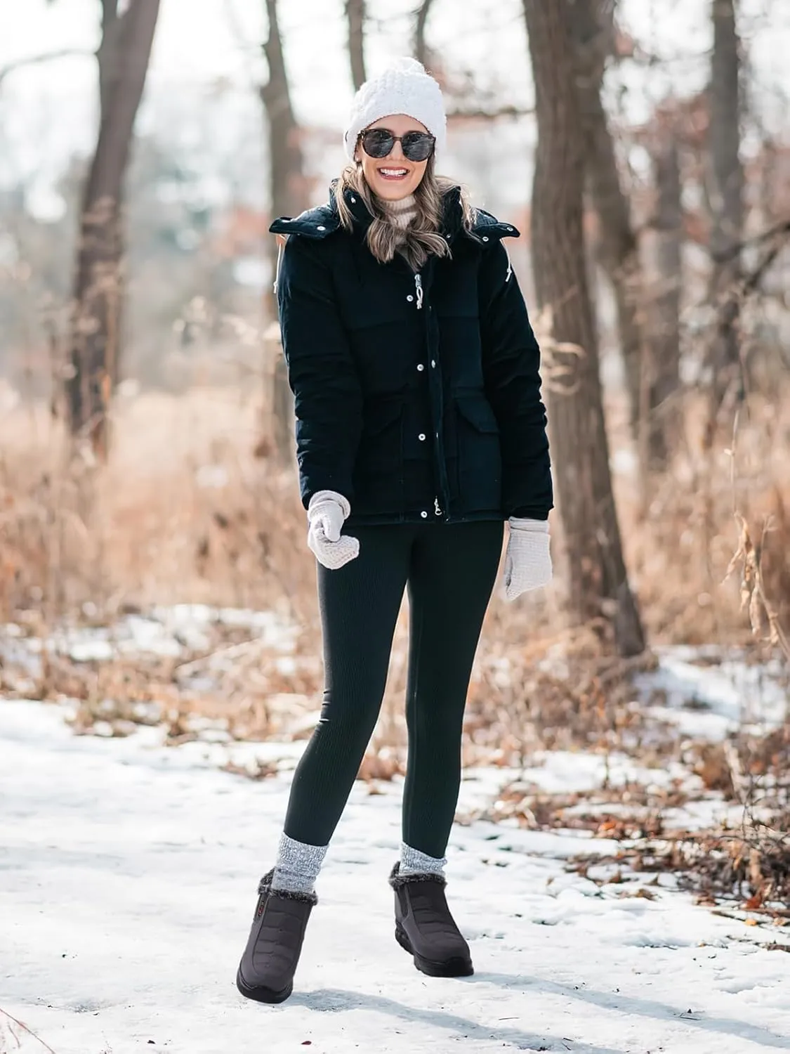 TEMOFON Snow Boots for Women Winter: Waterproof Warm Fur Lined Booties Slip On Comfortable Wide Width Outdoor Lightweight Ankle Boot