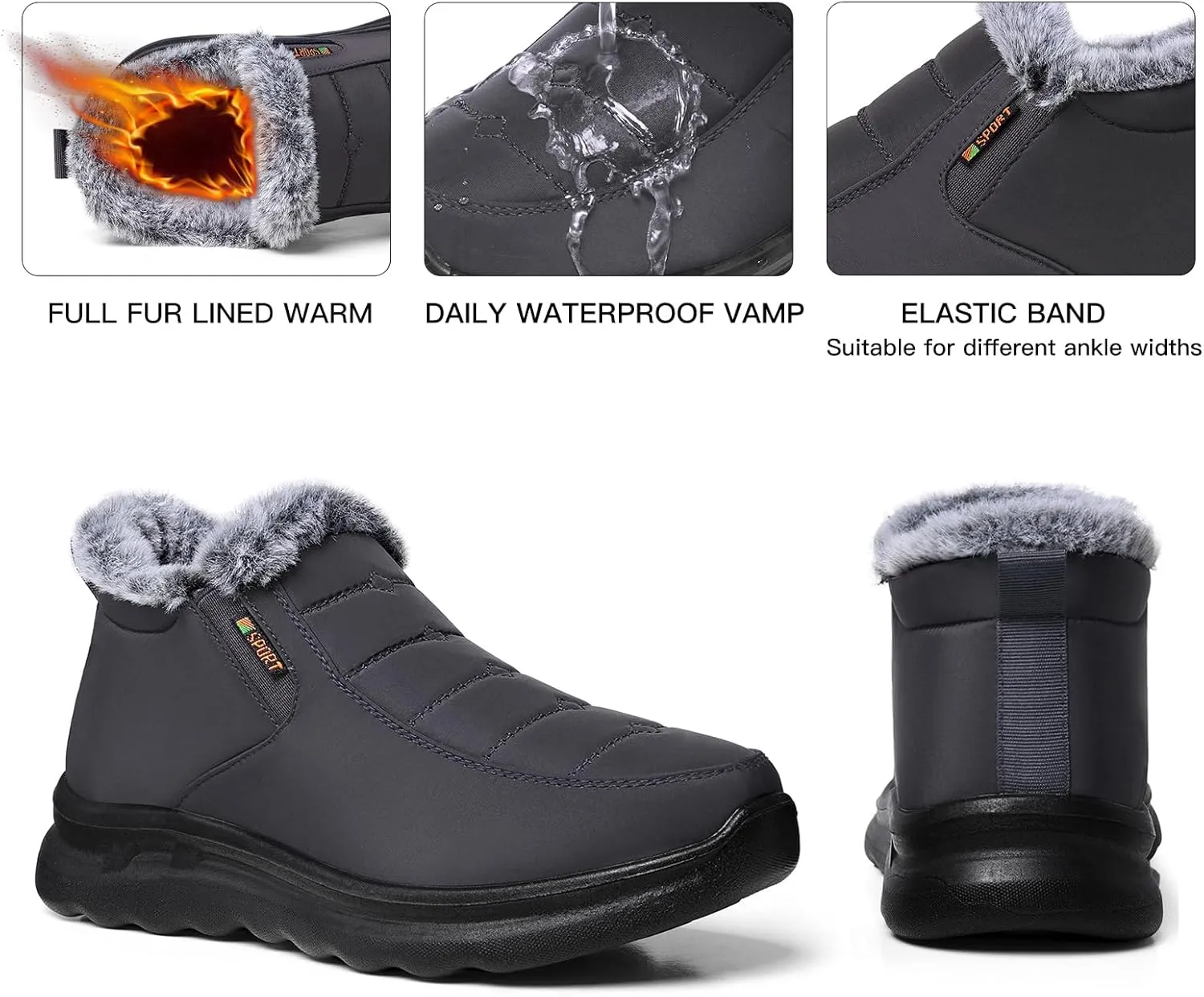 TEMOFON Snow Boots for Women Winter: Waterproof Warm Fur Lined Booties Slip On Comfortable Wide Width Outdoor Lightweight Ankle Boot