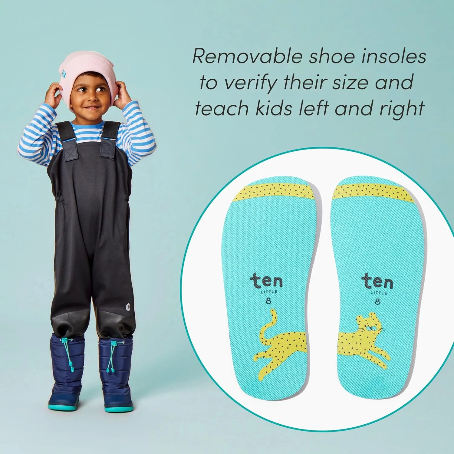 Ten Little Toddler Snow Boots for Boys & Girls, Waterproof, Insulated, Slip Resistant Winter Boots with Hook and Loop Closure for Kids