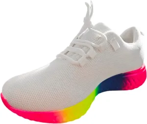 Tennis Running Shoes 2023 Spring New European and American Large Rainbow Low Elastic Single Shoe Women's Casual Thick Sole Lace Up Knitted Sports Shoes Work Sneakers for Indoor Outdoor Gym