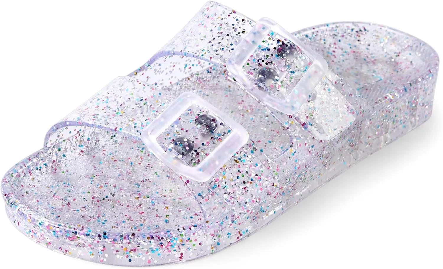 The Children's Place Girls Double Buckle Slip On Slide Sandals, White Paint Splatter