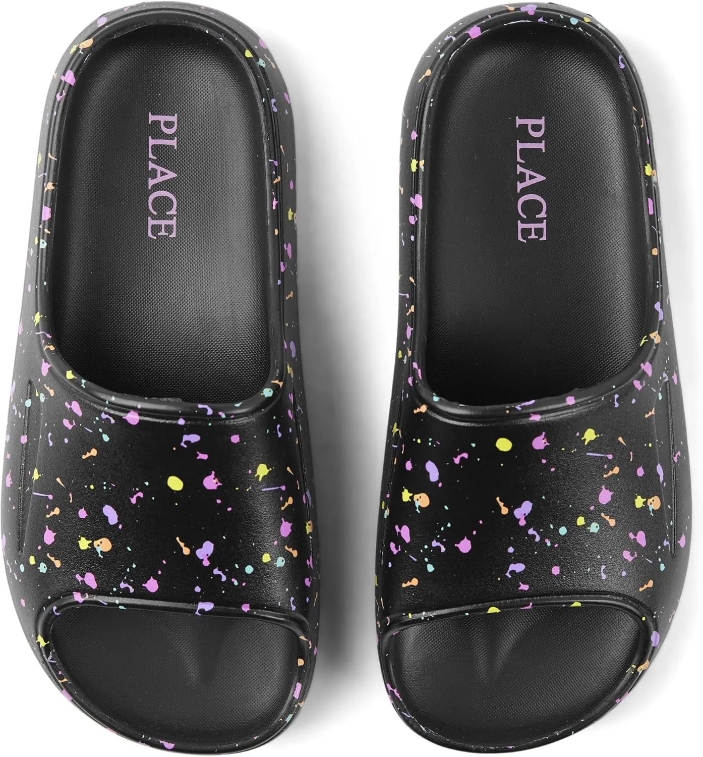 The Children's Place,Girls Everyday Slip On Slide Sandals,Black Splatter,4