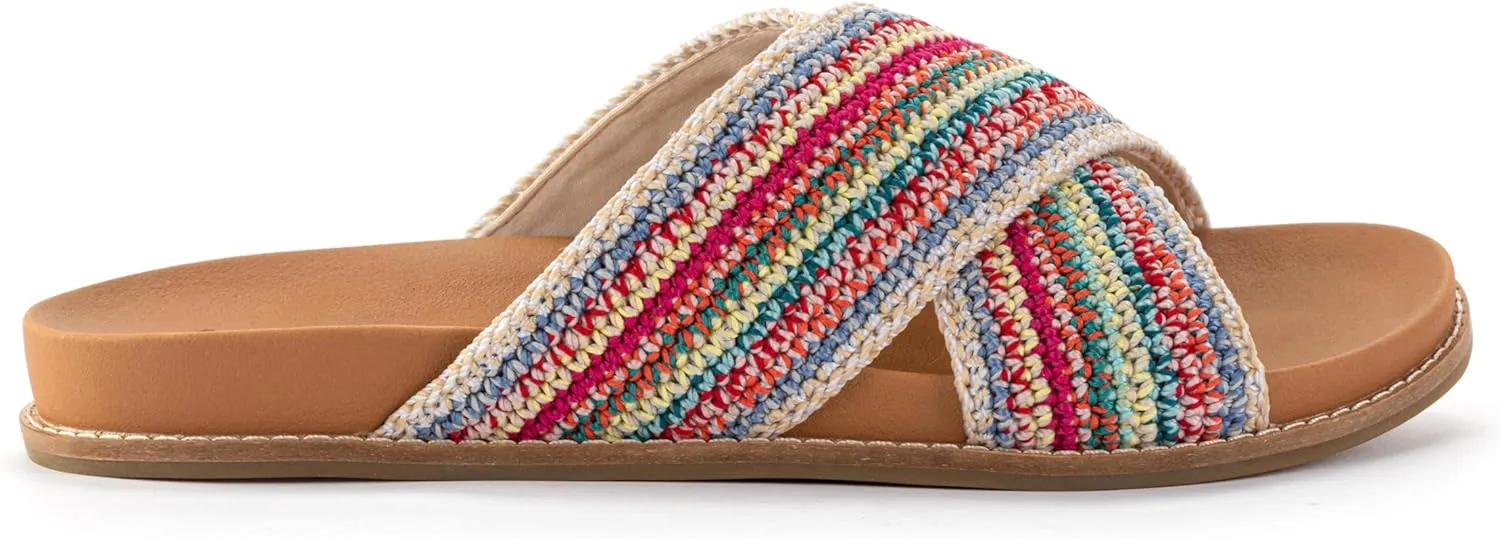 The Sak Penelope Slide Sandal - Women's Flat Fashion Slides with Soft Cushion Sole -Hand Crochet Slip On Sandals For Everyday