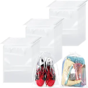 Thenshop 100 Pieces Shoe Bags for Travel, Large Clear Travel Shoe Organizers Packing 12 x 16 Inch Drawstring Storage Bag Plastic Waterproof Portable Pouch with Rope for Slipper Men Women