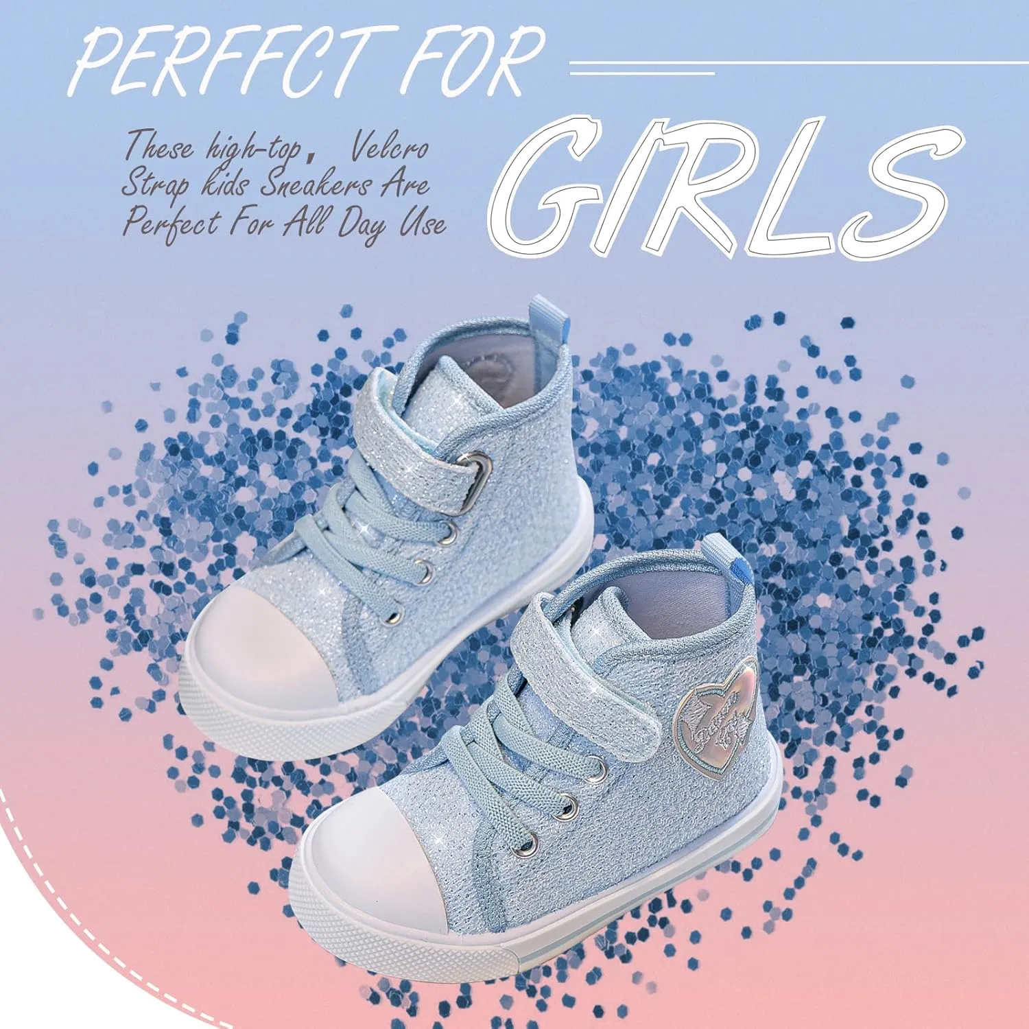 Toddler Girls Sneakers Kids High Top Casual Canvas Shoes with Sparkle Color Change Flipping Sequins
