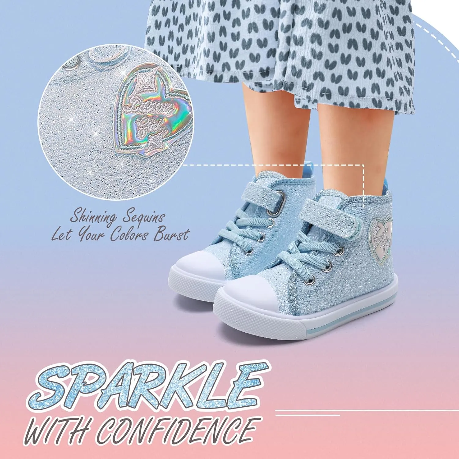 Toddler Girls Sneakers Kids High Top Casual Canvas Shoes with Sparkle Color Change Flipping Sequins