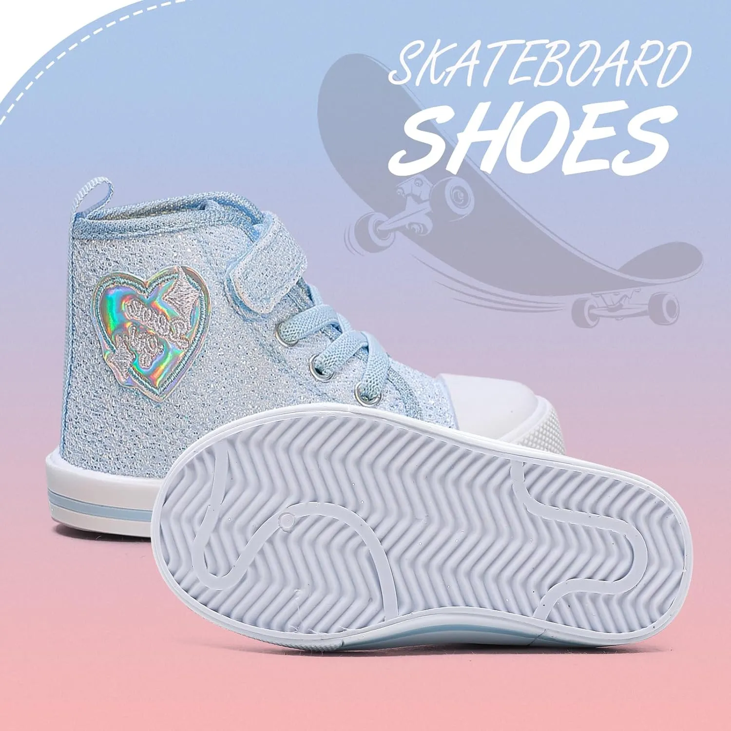 Toddler Girls Sneakers Kids High Top Casual Canvas Shoes with Sparkle Color Change Flipping Sequins