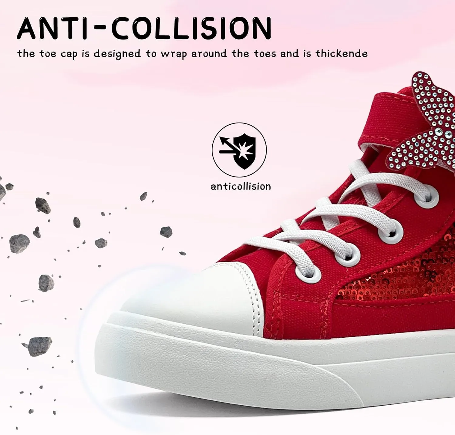 Toddler Sneakers for Girls Boys Fashion Canvas High Tops Butterfly Sequins Shoes Kids Casual Walking Shoes