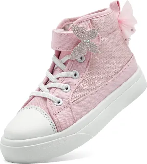 Toddler Sneakers for Girls Boys Fashion Canvas High Tops Butterfly Sequins Shoes Kids Casual Walking Shoes