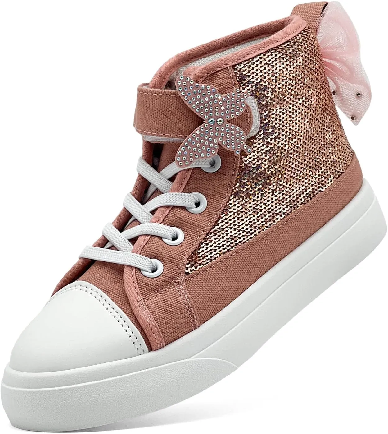 Toddler Sneakers for Girls Boys Fashion Canvas High Tops Butterfly Sequins Shoes Kids Casual Walking Shoes
