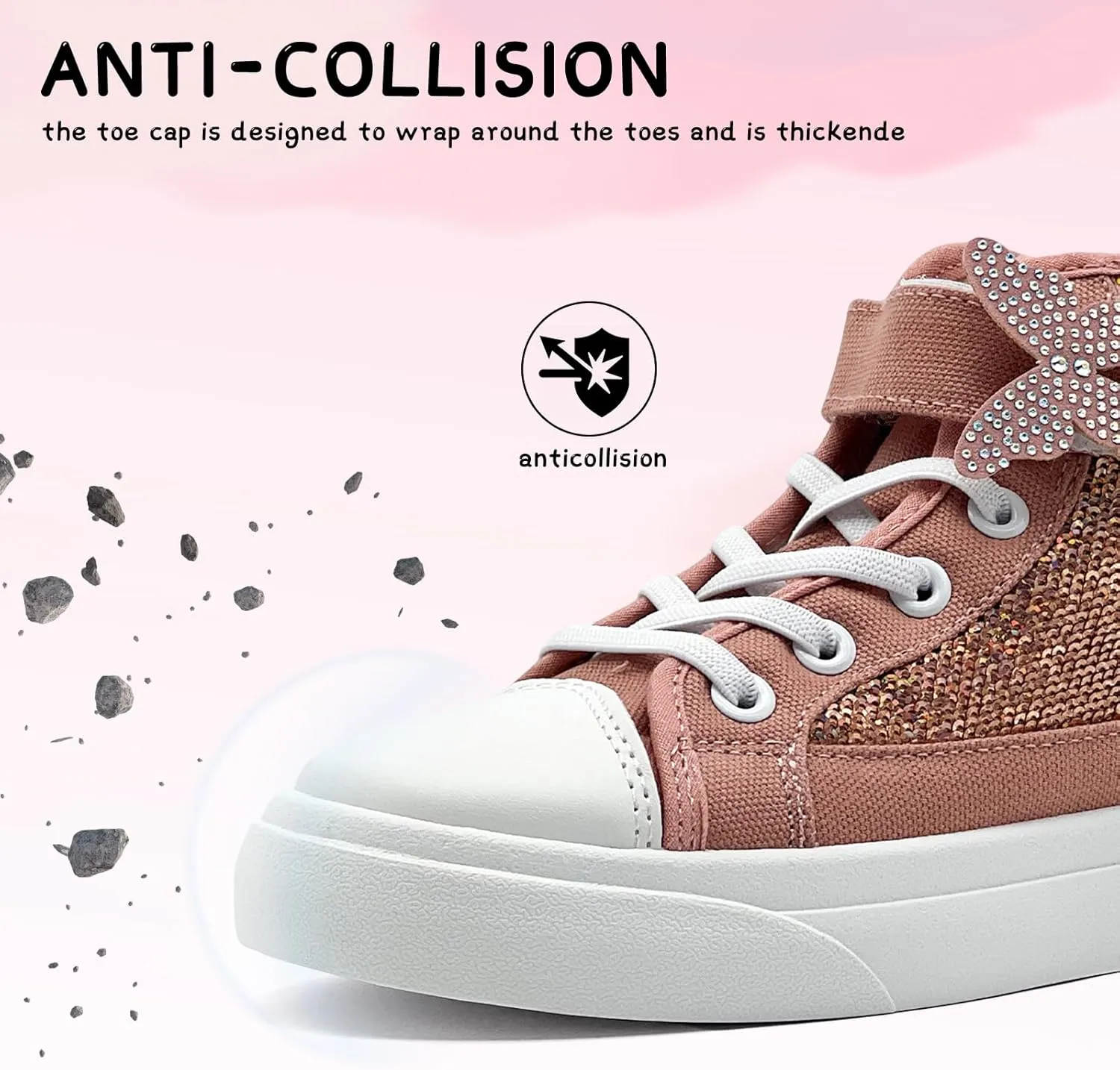 Toddler Sneakers for Girls Boys Fashion Canvas High Tops Butterfly Sequins Shoes Kids Casual Walking Shoes