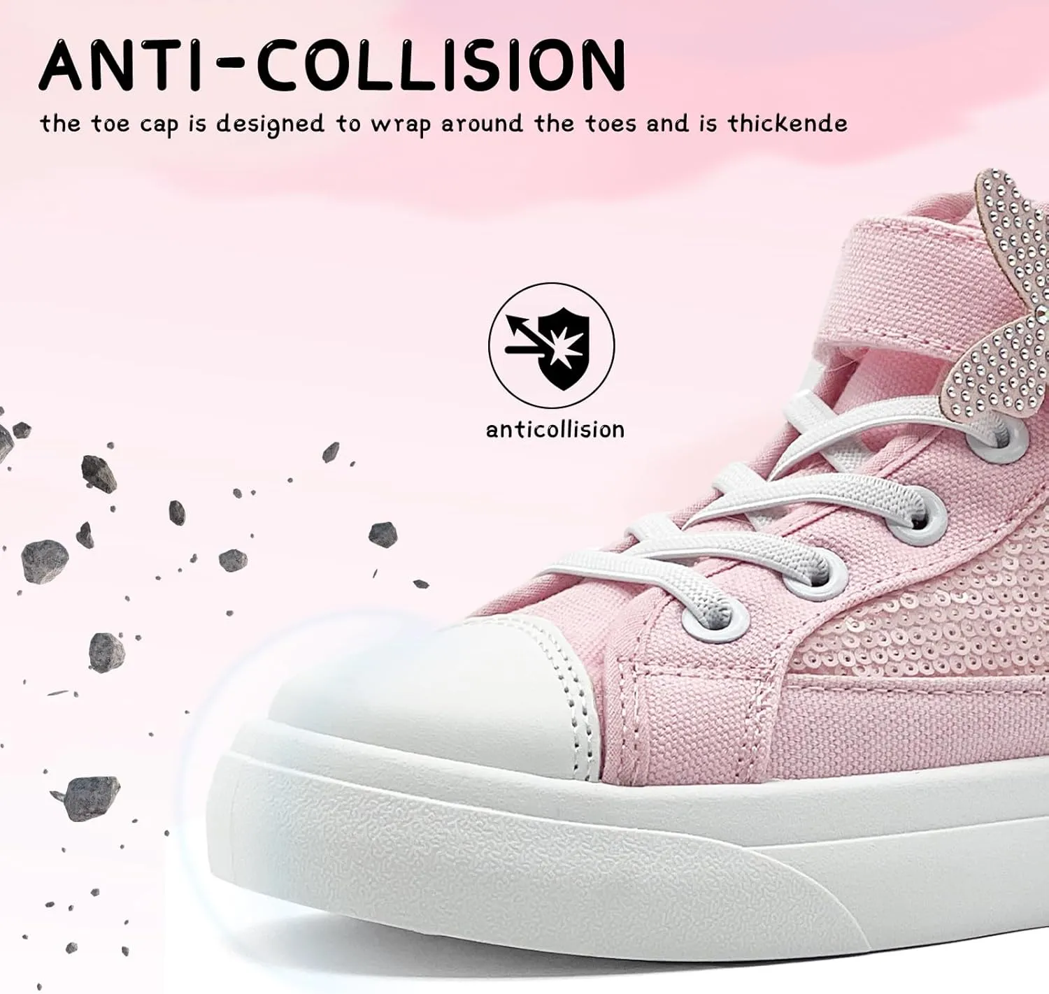 Toddler Sneakers for Girls Boys Fashion Canvas High Tops Butterfly Sequins Shoes Kids Casual Walking Shoes