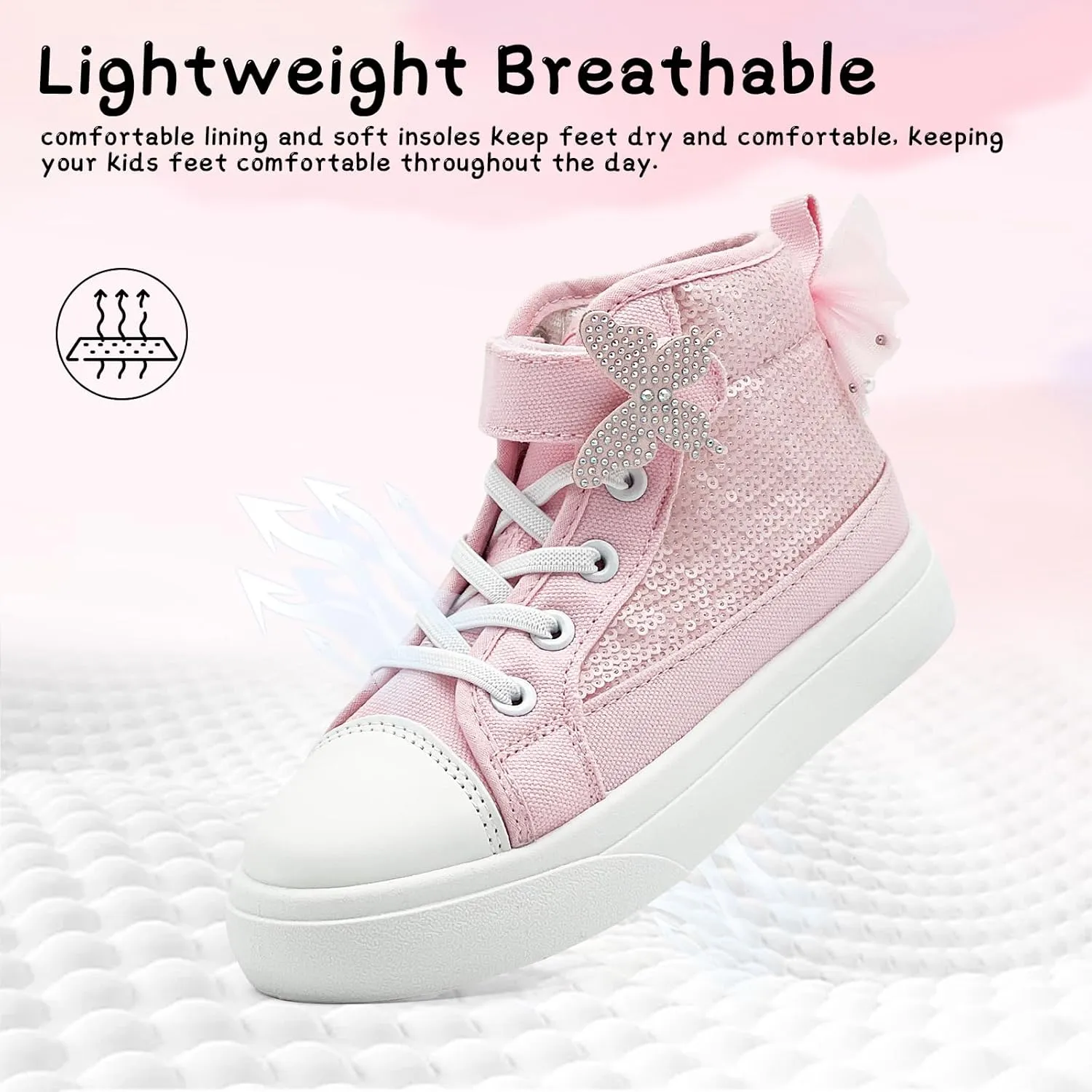 Toddler Sneakers for Girls Boys Fashion Canvas High Tops Butterfly Sequins Shoes Kids Casual Walking Shoes