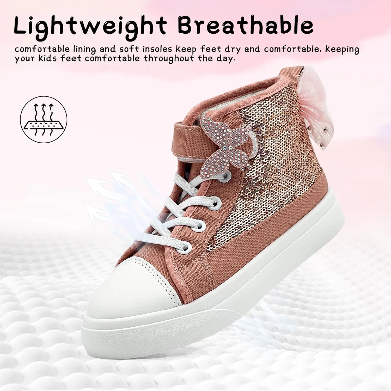 Toddler Sneakers for Girls Boys Fashion Canvas High Tops Butterfly Sequins Shoes Kids Casual Walking Shoes