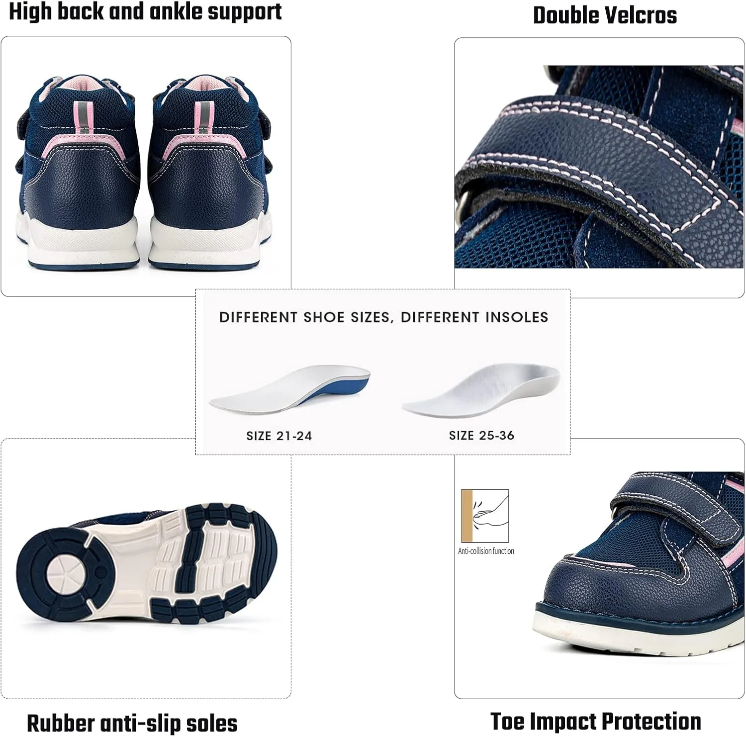 Toddlers Orthopedic Shoes,Casual High Top Sneakers with Arch and Ankle Support,Non-Slip Soles,Improve Children' Flat Feet and Foot Valgus/varus