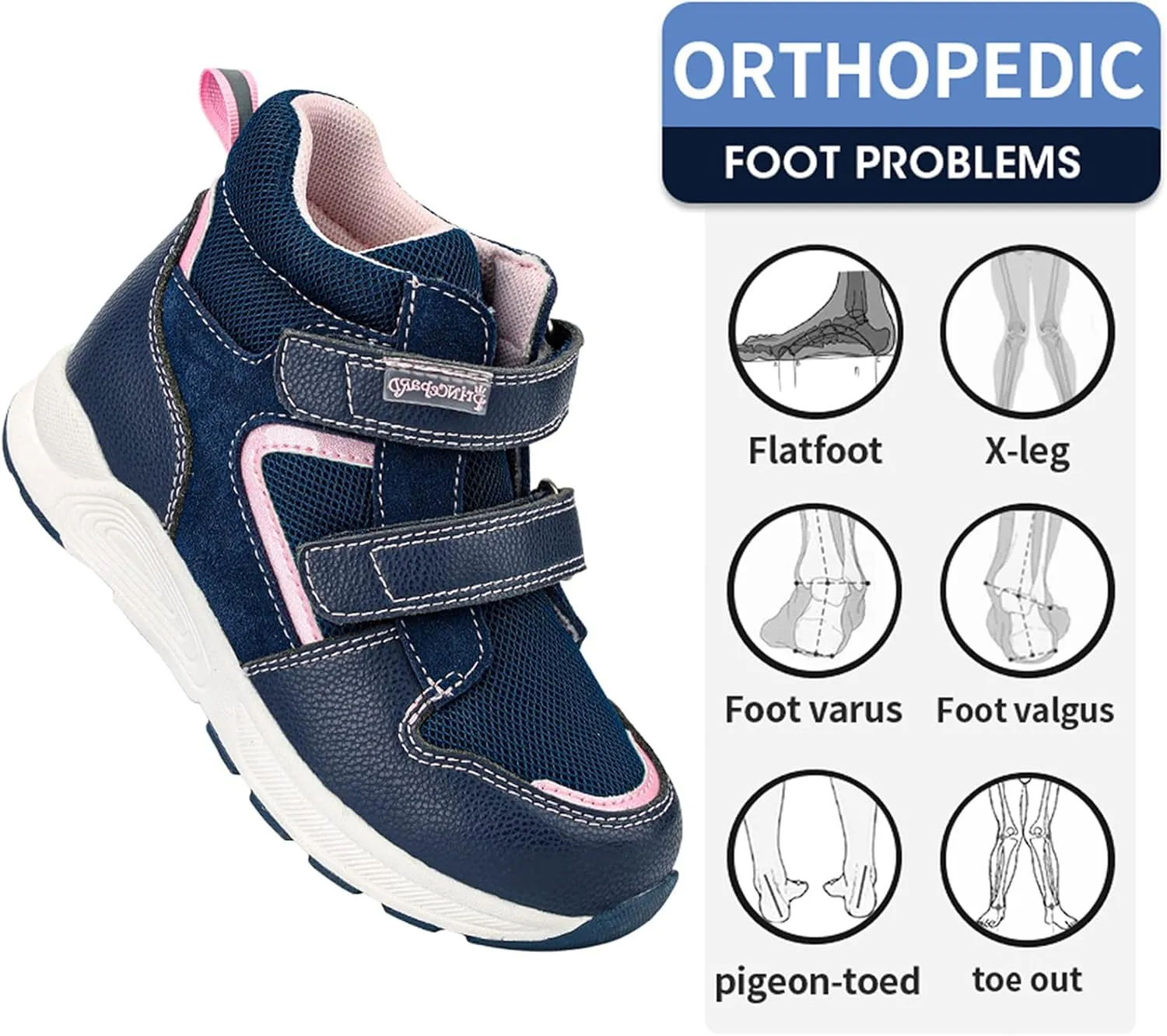 Toddlers Orthopedic Shoes,Casual High Top Sneakers with Arch and Ankle Support,Non-Slip Soles,Improve Children' Flat Feet and Foot Valgus/varus