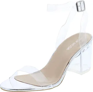 TOP Moda Darcie-1 Women's Fashion Ankle Strap Chunky Low Heel Dress Sandal Shoes,Silver Transparent,8