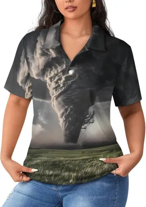 Tornado Thunderstorms Women's Polo Shirts Short Sleeve Golf Shirts Casual Athletic Tennis Tops Summer Blouses