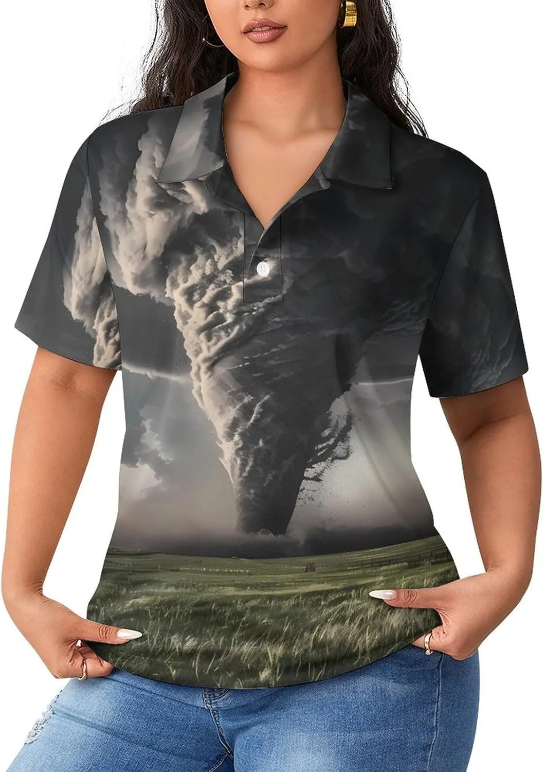Tornado Thunderstorms Women's Polo Shirts Short Sleeve Golf Shirts Casual Athletic Tennis Tops Summer Blouses