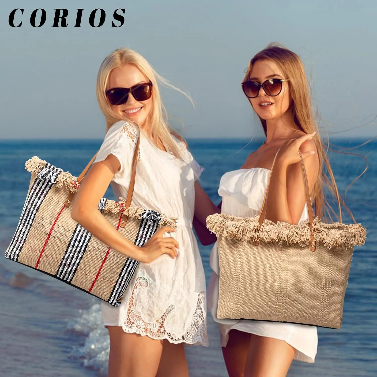 Tote Bag for Women Cute Canvas Shoulder Bag Summer Vibe Beach Bag Casual Handbag Bohemian Hobo Bag with Tassels