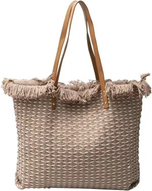 Tote Bag for Women Cute Canvas Shoulder Bag Summer Vibe Beach Bag Casual Handbag Bohemian Hobo Bag with Tassels