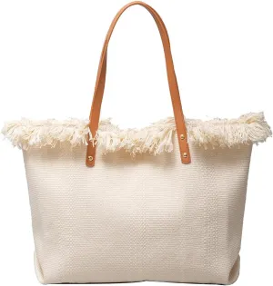 Tote Bag for Women Cute Canvas Shoulder Bag Summer Vibe Beach Bag Casual Handbag Bohemian Hobo Bag with Tassels