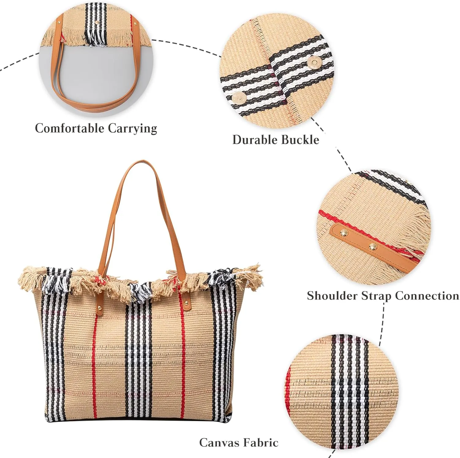 Tote Bag for Women Cute Canvas Shoulder Bag Summer Vibe Beach Bag Casual Handbag Bohemian Hobo Bag with Tassels