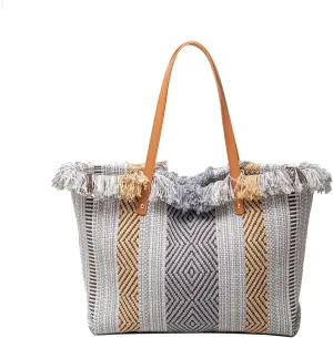 Tote Bag for Women Cute Canvas Shoulder Bag Summer Vibe Beach Bag Casual Handbag Bohemian Hobo Bag with Tassels