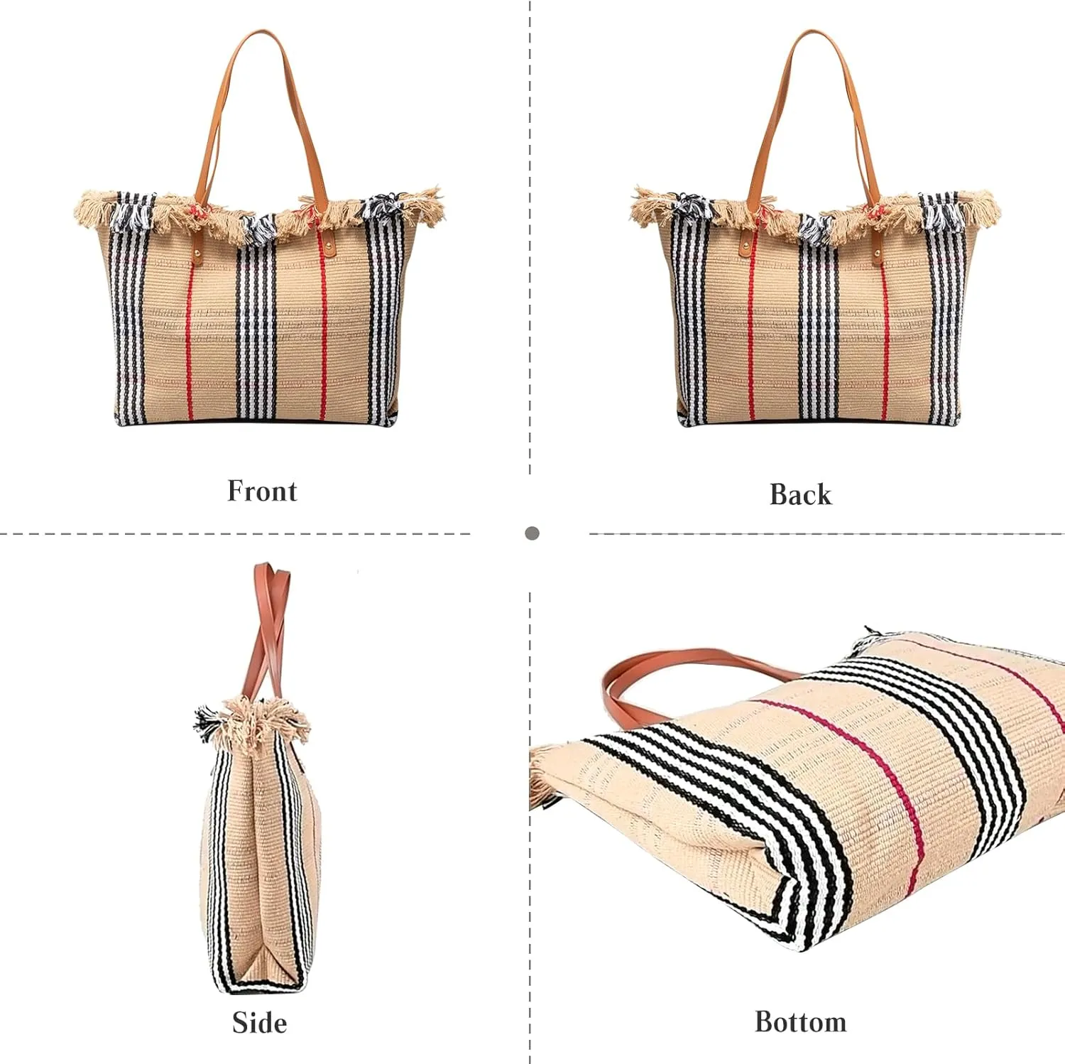 Tote Bag for Women Cute Canvas Shoulder Bag Summer Vibe Beach Bag Casual Handbag Bohemian Hobo Bag with Tassels