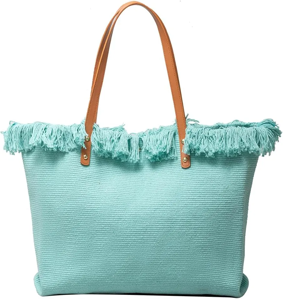 Tote Bag for Women Cute Canvas Shoulder Bag Summer Vibe Beach Bag Casual Handbag Bohemian Hobo Bag with Tassels