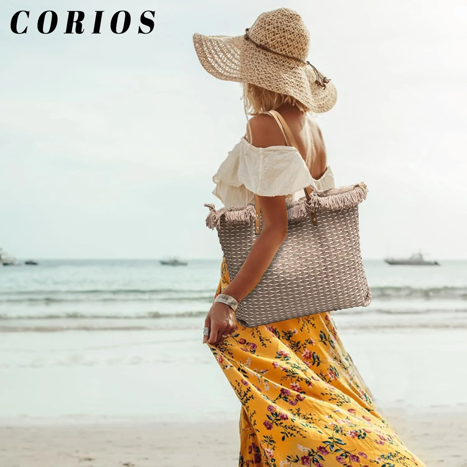 Tote Bag for Women Cute Canvas Shoulder Bag Summer Vibe Beach Bag Casual Handbag Bohemian Hobo Bag with Tassels