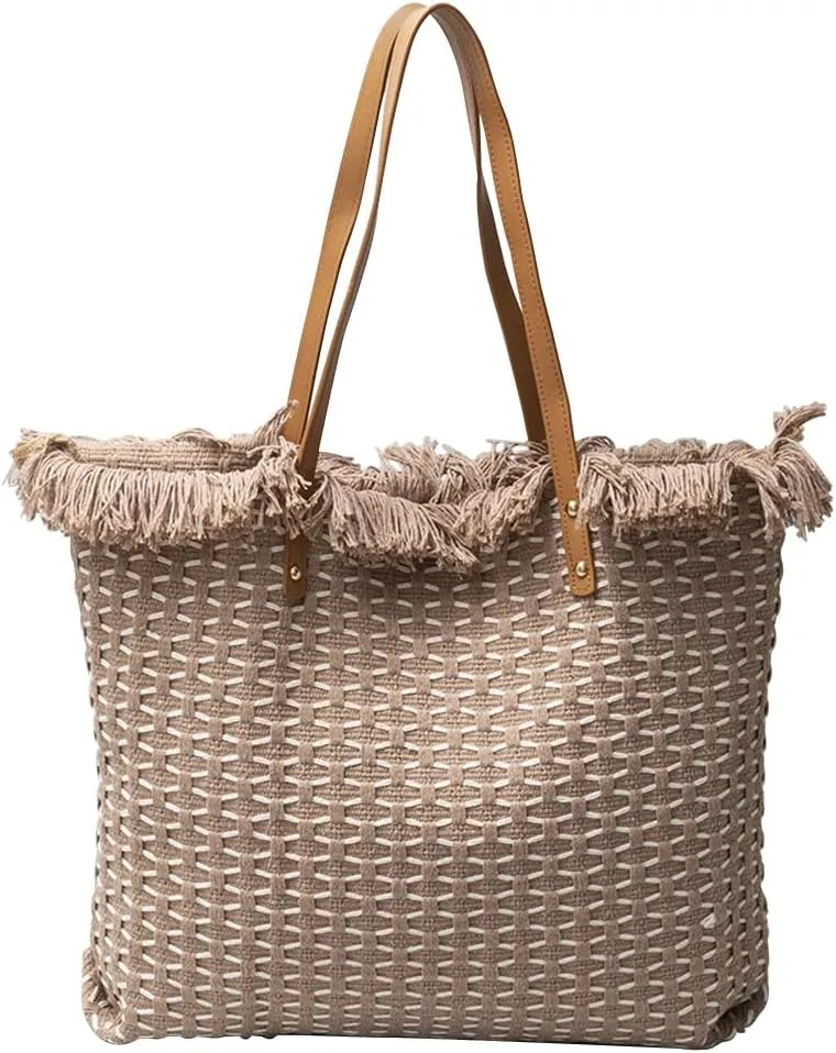 Tote Bag for Women Cute Canvas Shoulder Bag Summer Vibe Beach Bag Casual Handbag Bohemian Hobo Bag with Tassels