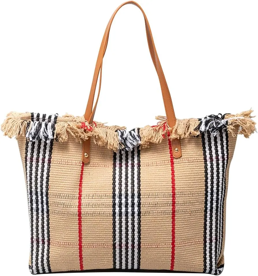 Tote Bag for Women Cute Canvas Shoulder Bag Summer Vibe Beach Bag Casual Handbag Bohemian Hobo Bag with Tassels