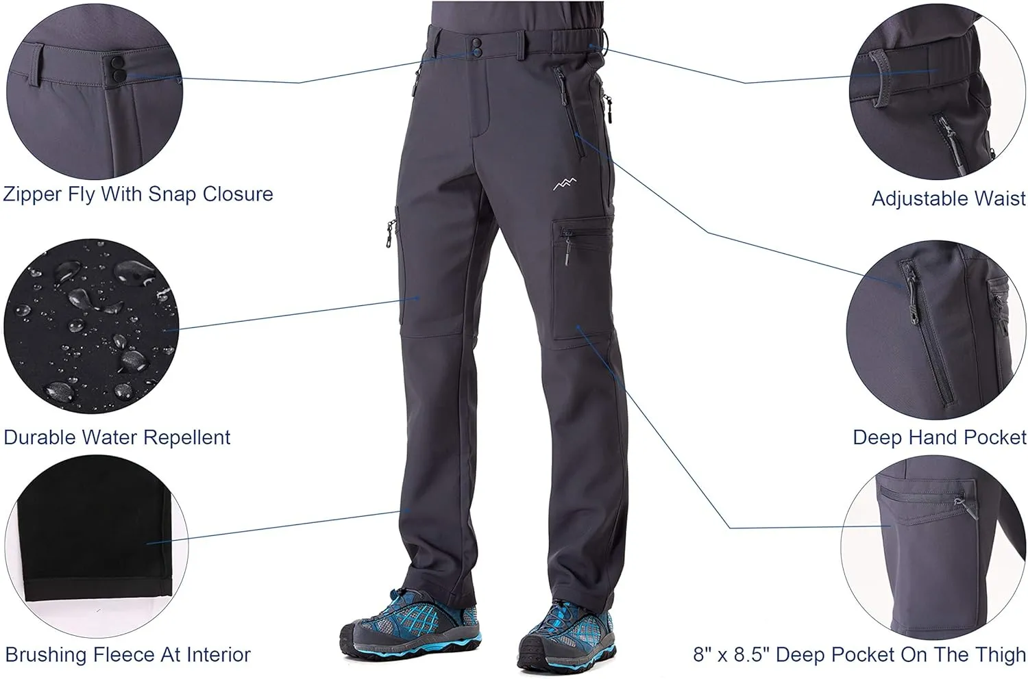 TRAILSIDE SUPPLY CO. Men's Fleece Lined Insulated Pants Softshell Pants,Water and Wind-Resistant