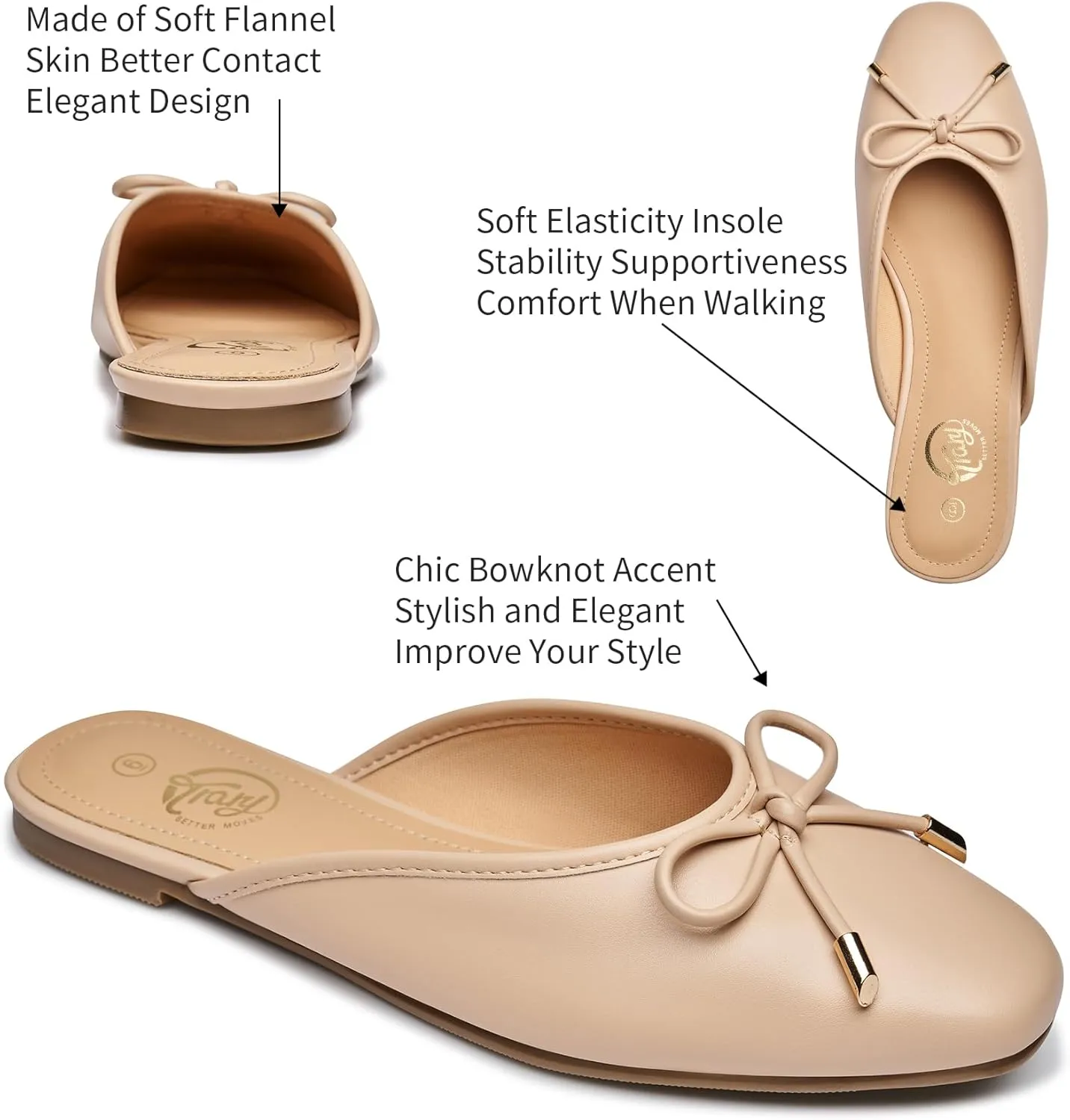 Trary Mules for Women 2025, Womens Mules Slip on Comfortable Bow Pointed Toe Womens Loafers, Backless Flats Mules Shoes for Women with Knot