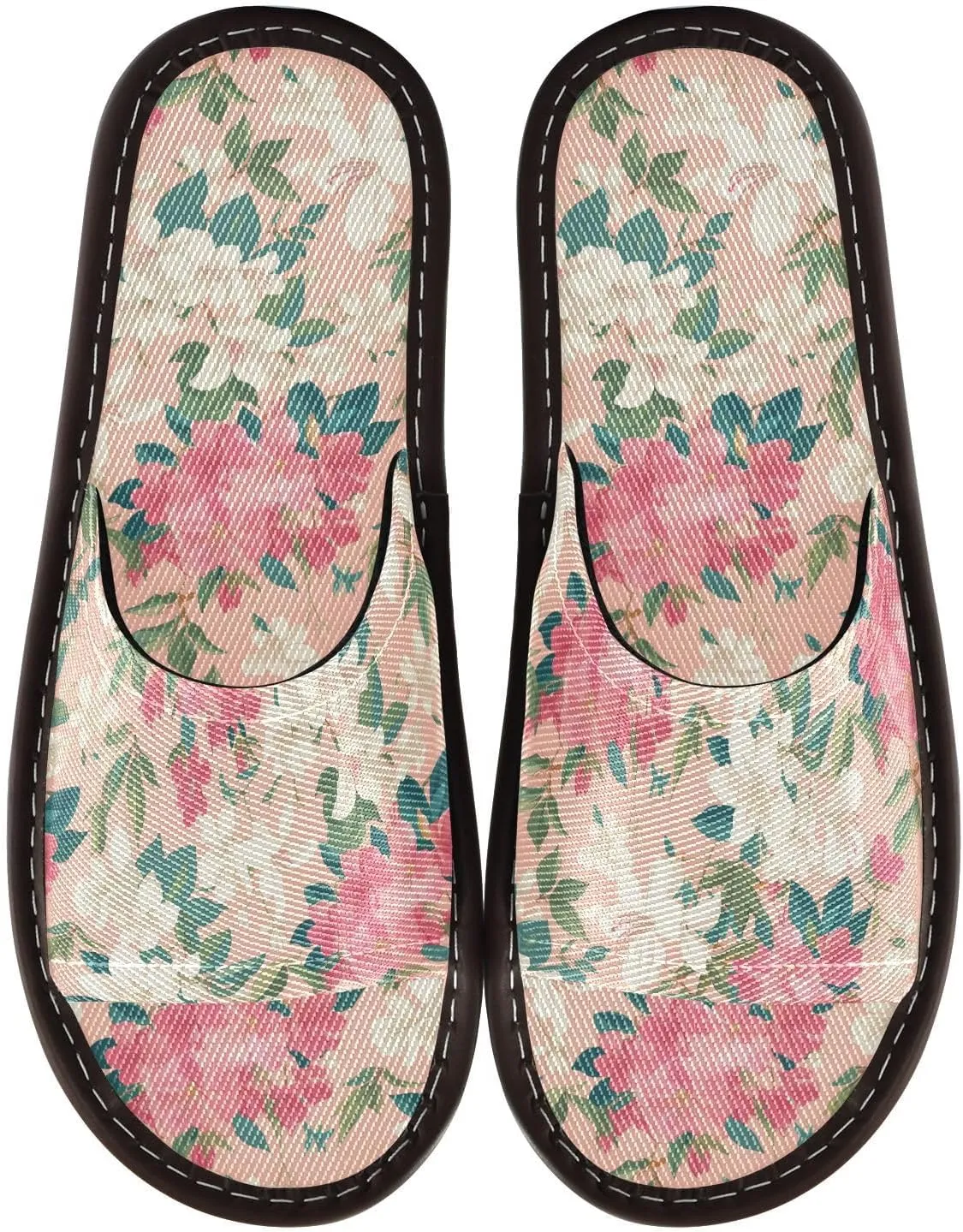 Tropical Pink FLOWER and whites Women Men's Bedroom Slippers Portable Non Slip Sandals for Beach Travel Outdoor