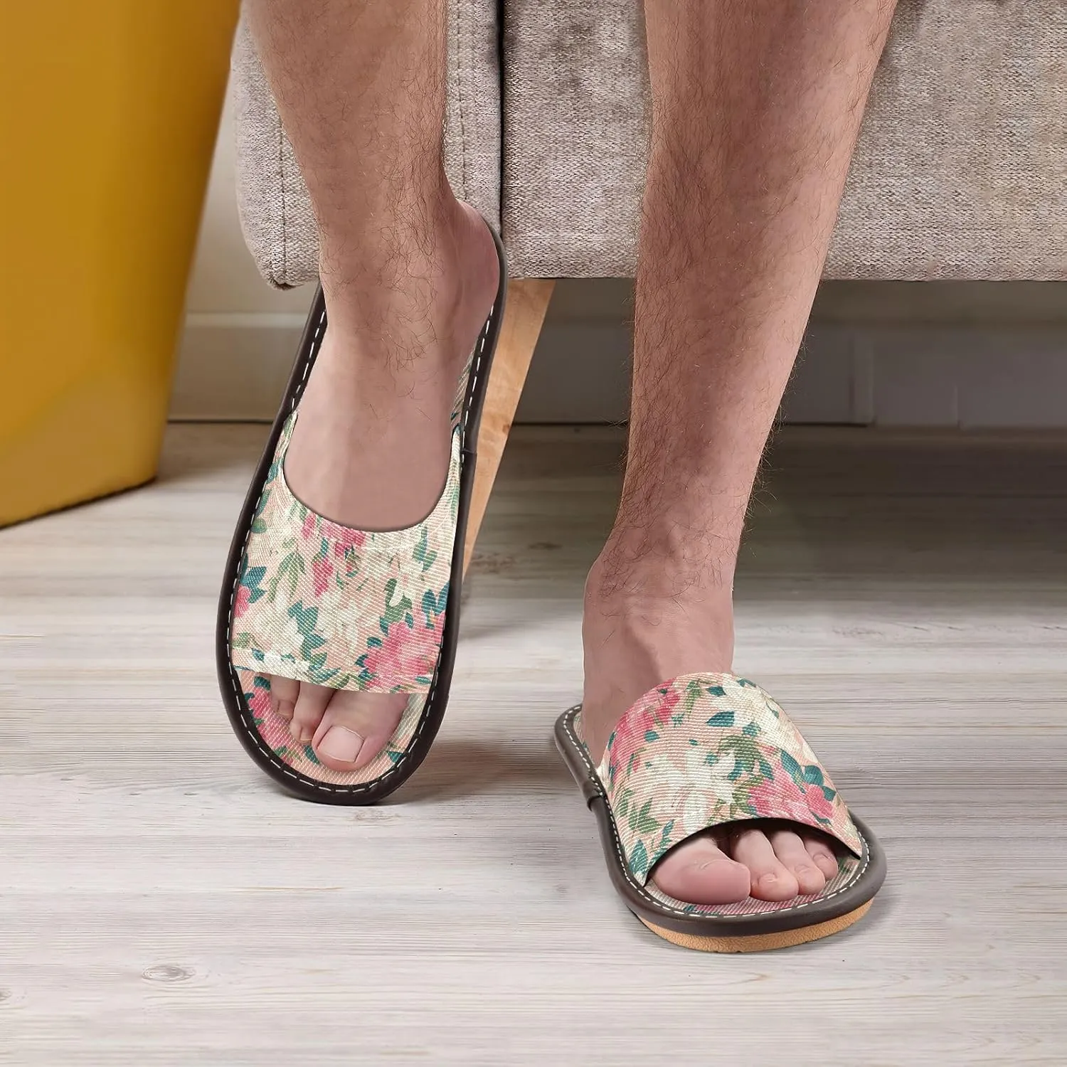 Tropical Pink FLOWER and whites Women Men's Bedroom Slippers Portable Non Slip Sandals for Beach Travel Outdoor