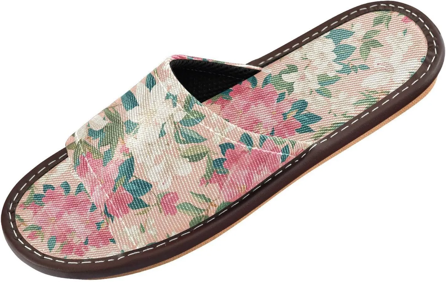 Tropical Pink FLOWER and whites Women Men's Bedroom Slippers Portable Non Slip Sandals for Beach Travel Outdoor