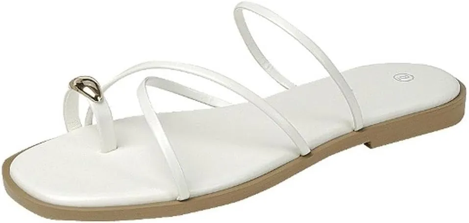 TruFox Women's Slide Sandals Flat Toe Ring Thongs with Cross Strap for Summer Slip On
