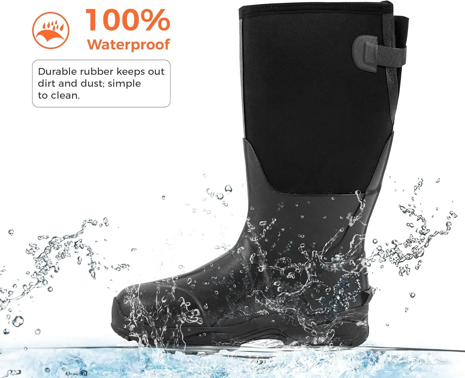 Ubon Men's Waterproof Neoprene Rain Boot Insulated Rubber Boots for Mud Work, Hunting, Fishing and Gardening with Adjustable Mid Calf