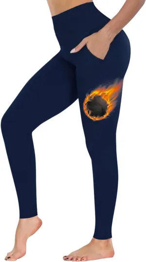 UMSIFEY Thermal Fleece Lined Leggings with Pockets for Women,High Waisted Tummy Control Warm Winter Yoga Workout Thick Pants