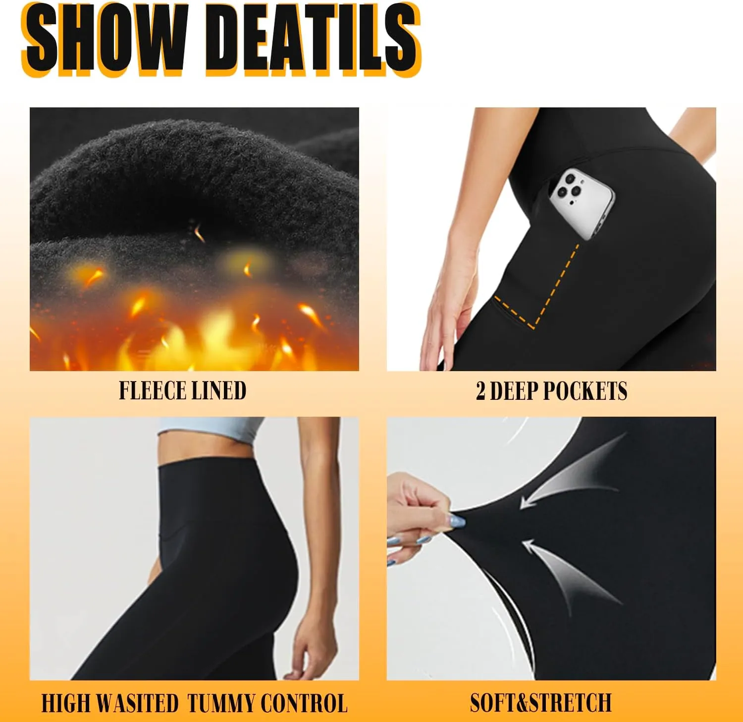 UMSIFEY Thermal Fleece Lined Leggings with Pockets for Women,High Waisted Tummy Control Warm Winter Yoga Workout Thick Pants
