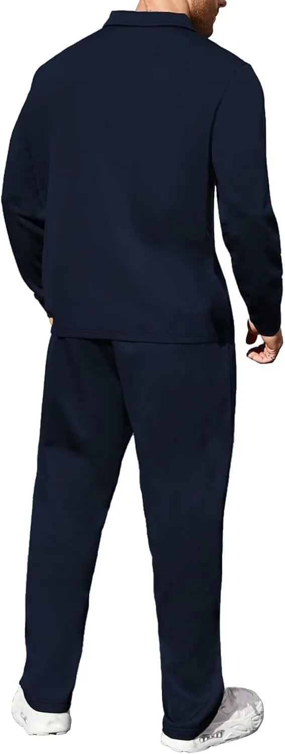 Uni Clau Mens Tracksuits 2 Piece Set Casual Jogging Suits Long Sleeve Polo Shirt and Sweatpants Athletic Sweatsuits