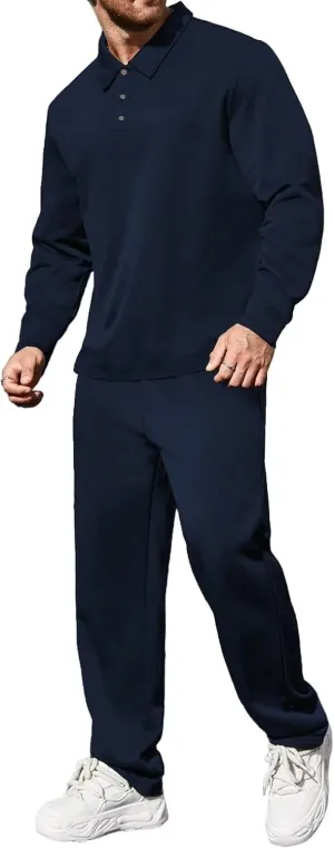 Uni Clau Mens Tracksuits 2 Piece Set Casual Jogging Suits Long Sleeve Polo Shirt and Sweatpants Athletic Sweatsuits
