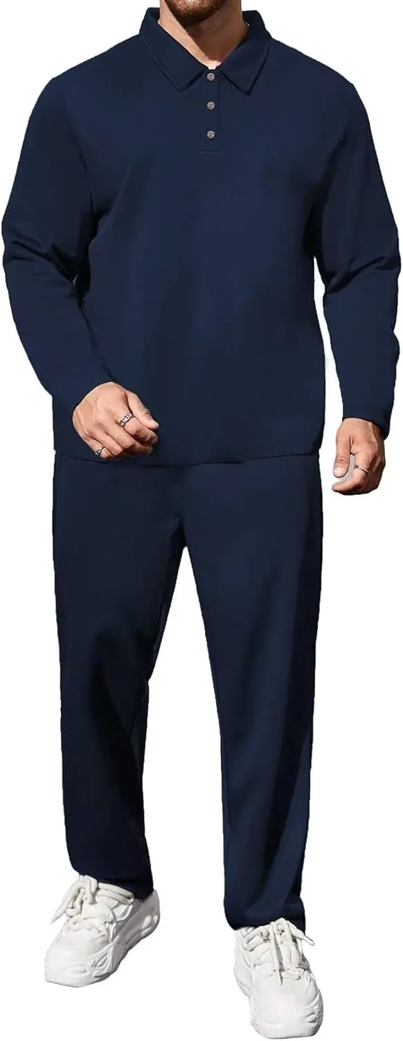 Uni Clau Mens Tracksuits 2 Piece Set Casual Jogging Suits Long Sleeve Polo Shirt and Sweatpants Athletic Sweatsuits