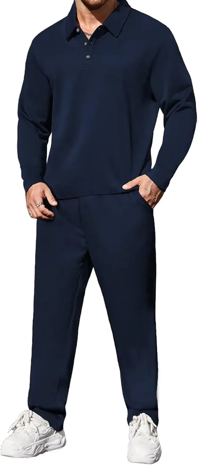 Uni Clau Mens Tracksuits 2 Piece Set Casual Jogging Suits Long Sleeve Polo Shirt and Sweatpants Athletic Sweatsuits