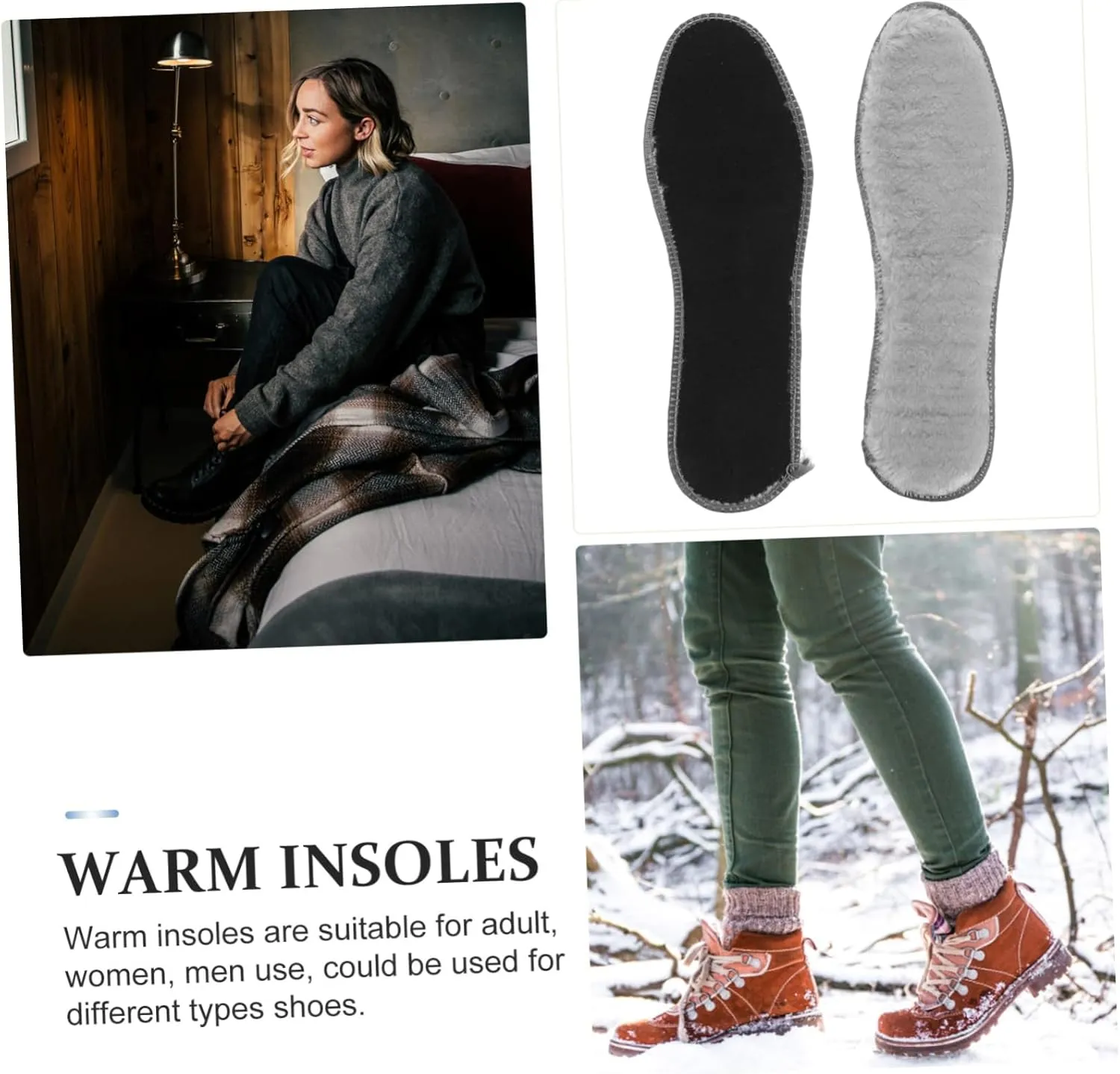 VALICLUD 4 Pairs Warm Fluffy Insoles for Boots and Shoes Thickened Thermal Inserts with Nonslip Design Comfortable Insulation for Cold Weather for Men Women