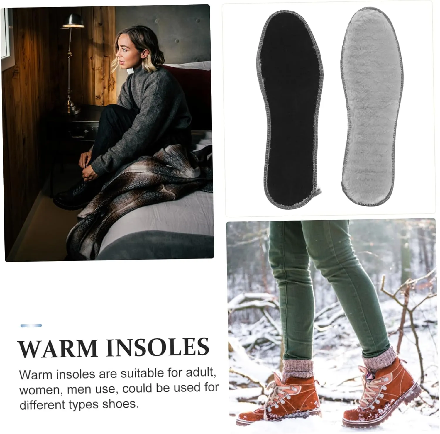 VALICLUD 4 Pairs Winter Fluffy Insoles for Women Thickened Cushioned Thermal Inserts for Cold Weather Footwear Exceptional Warmth and Comfort for Ski Boots and Winter Shoes