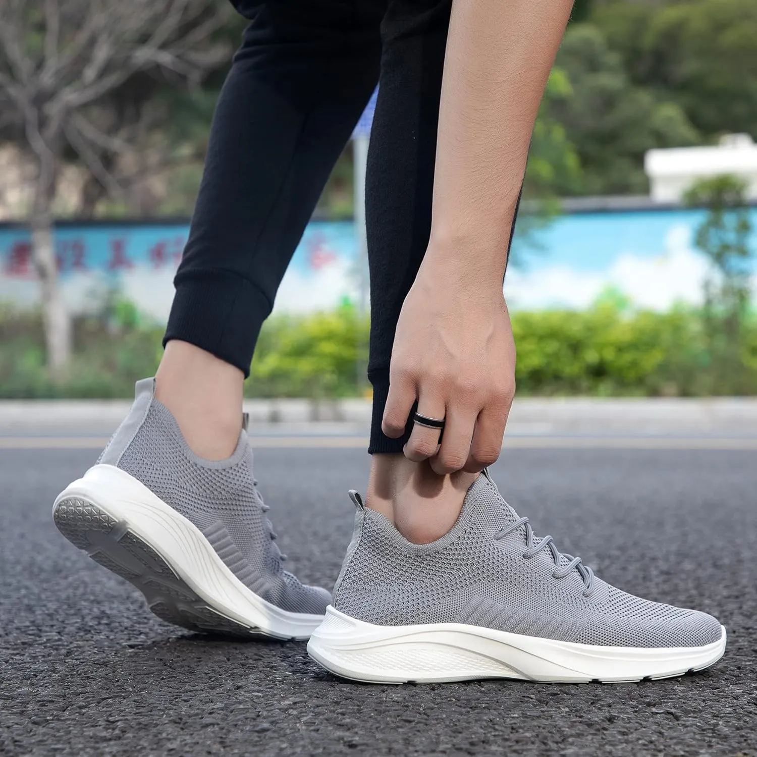 VAMJAM Men's Running Shoes Fashion Sneakers Lightweight Breathable Flying Knitting Lace Up Mesh Walking Shoes Workout Casual Sports Shoes